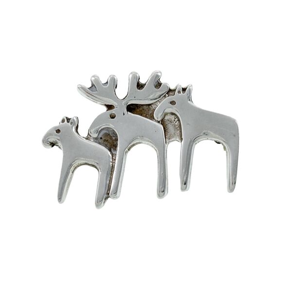 Vintage R Tennesmed Sterling Silver Moose Family Herd Bull Cow Calf Pin Brooch - Picture 1 of 6